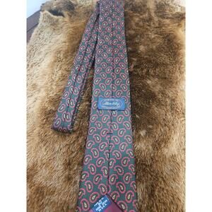 Allen Solly Men's Silk Tie Green Red Paisley Handmade USA